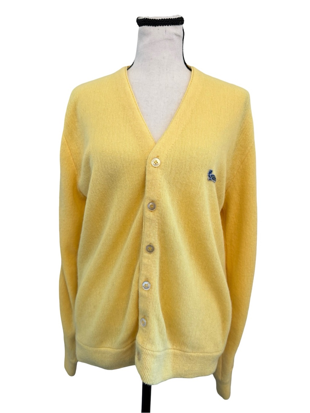 Vintage Sportswear Yellow Cardigan Sweater Turtle Logo Orlon Acrylic Size S